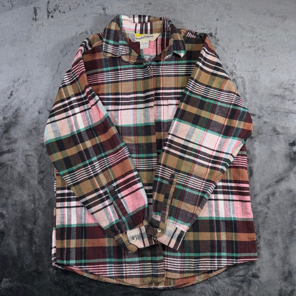 Vintage Diane von Furstenberg DVF Plaid Flannel Button Down Shirt Pink Green M